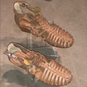 Latigo leather gladiator wedge